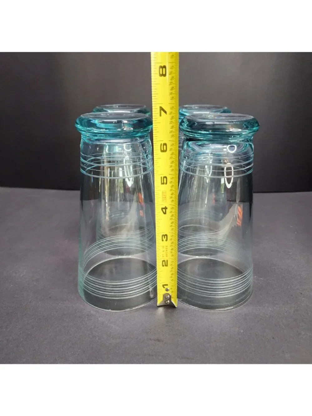 Vintage Icy Blue Etched Banded Glasses Tumbler 7